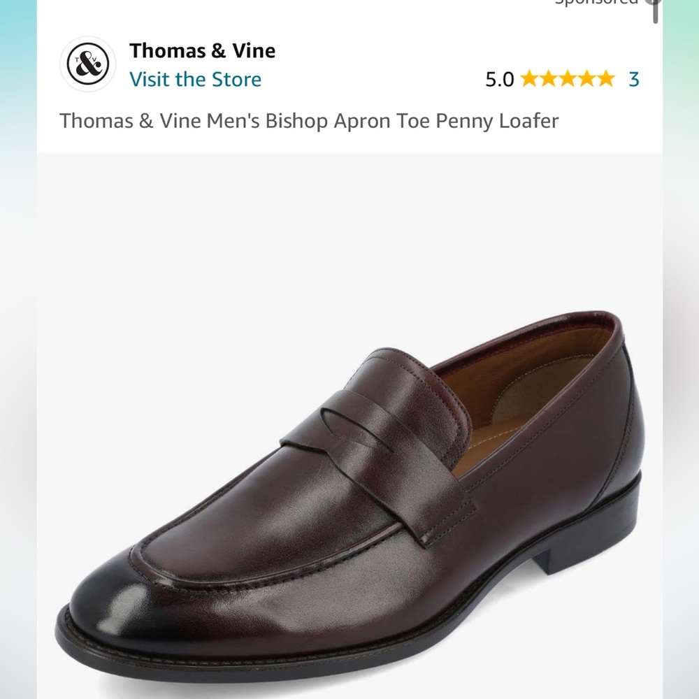 Thomas & Vine Men's Bishop Apron Toe Penny Loafer, size 9.5 men’s